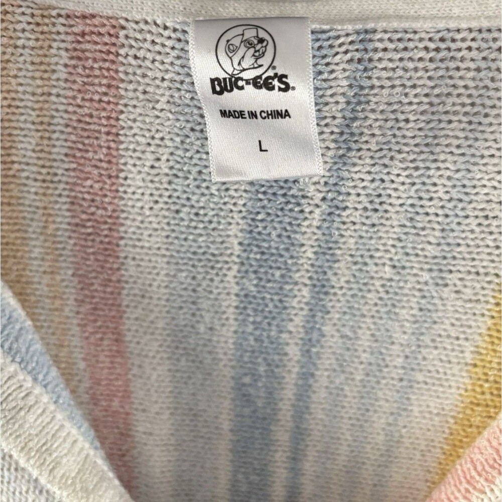 Buc-ees Baja Pullover Pastel Stripes Kangaroo Pocket Women’s Large Hoodie Top - Picture 3 of 6